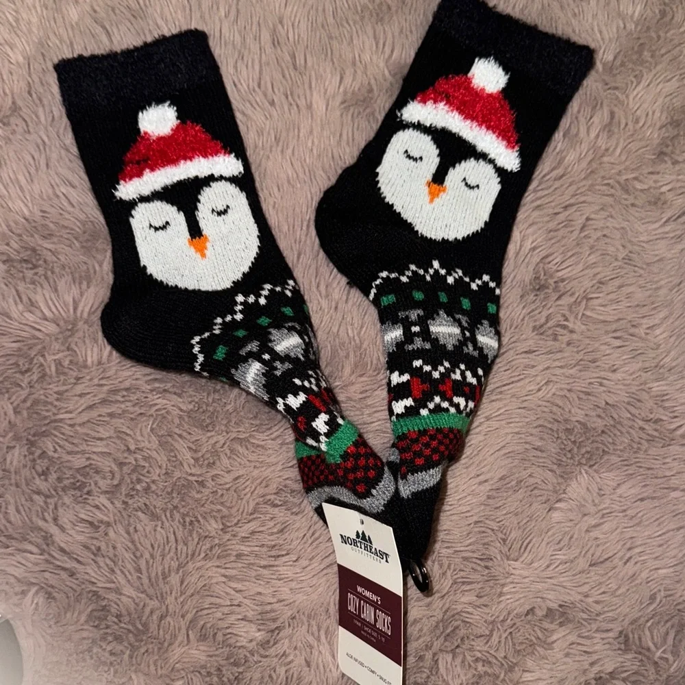 Northeast Women's Penguin Holiday Socks - Black and Red